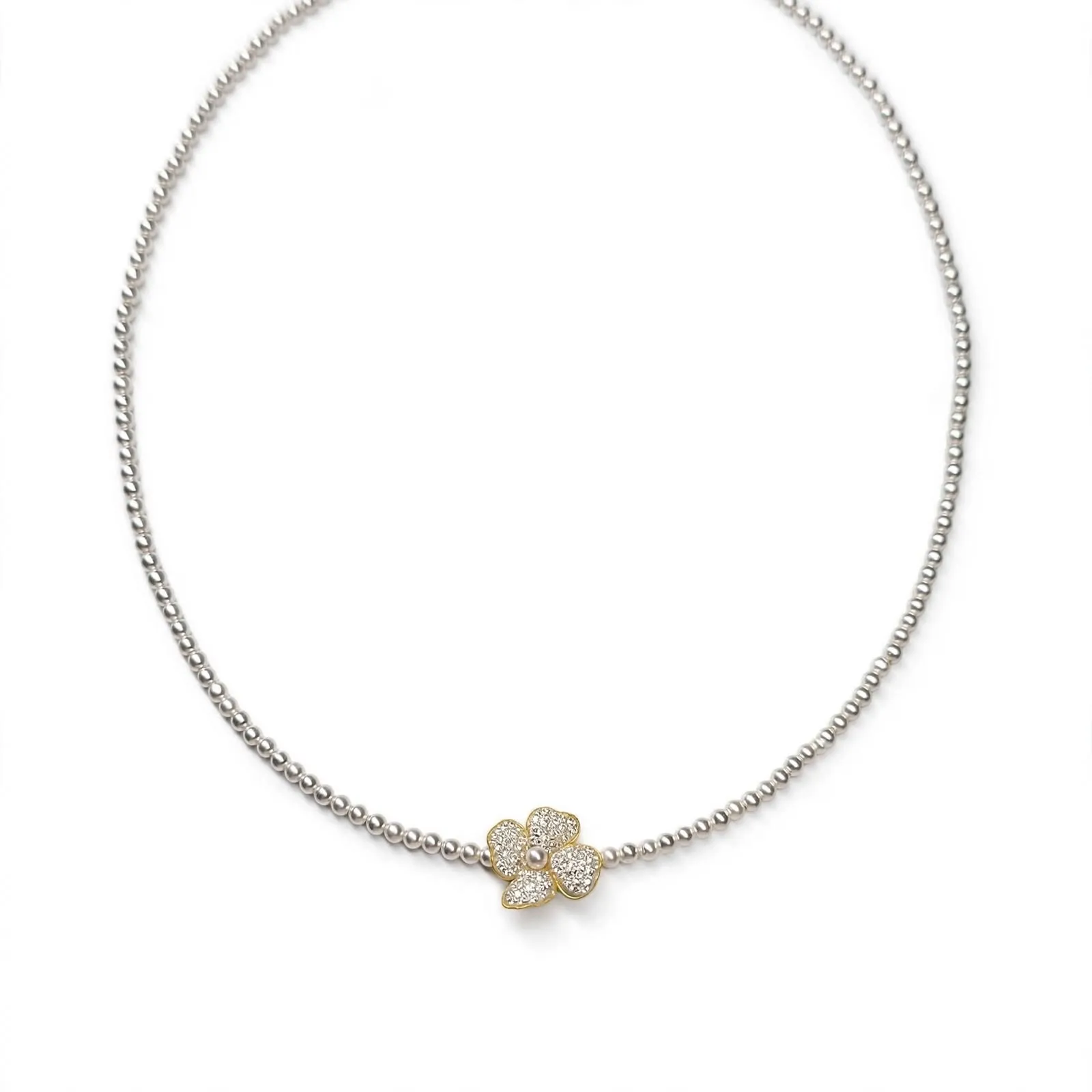 Collier petite fleur diamants laboratoire chaîne perles d'eau douce Eugénie